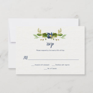 Watercolor Blue Flowers, Acorns, Oak Leaves RSVP   Card