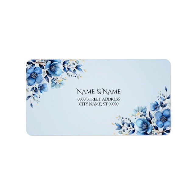 Watercolor Blue Flowers Address Label (Front)