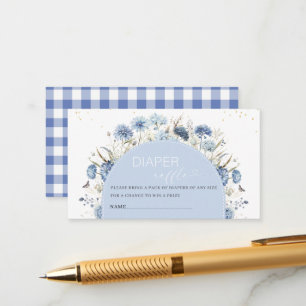 Watercolor blue flowers baby shower diaper raffl Enclosure Card