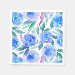 Watercolor blue flowers. Birthday floral pattern Napkin