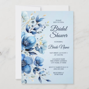 Watercolor Blue Flowers Bridal Shower Invitation