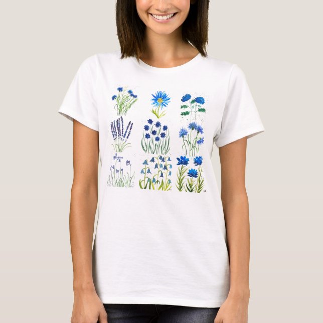 Watercolor Blue Flowers Collection Chic Rustic T-Shirt (Front)