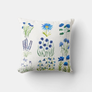 Watercolor Blue Flowers cornflowers Bluebells Cushion
