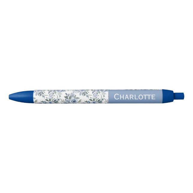 Watercolor Blue Flowers Custom Name  Ink Pen (Front)