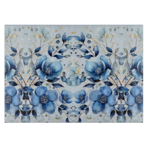Watercolor Blue Flowers Cutting Board