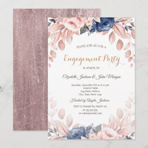 Watercolor Blue Flowers Engagement  Invitation