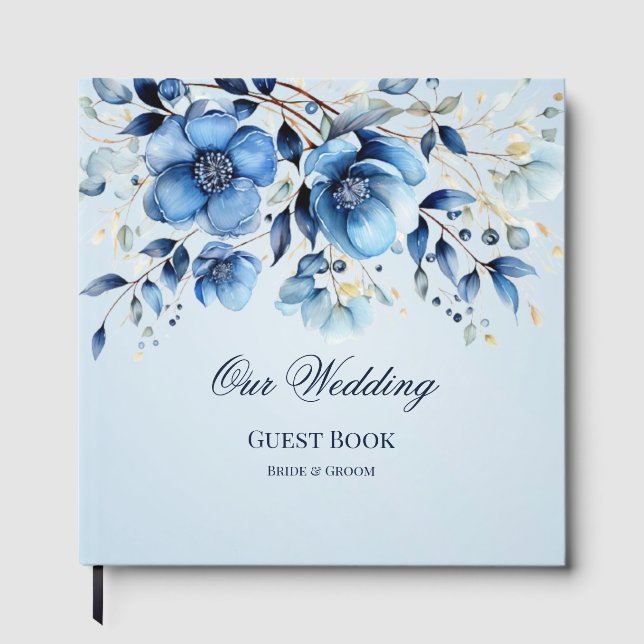 Watercolor Blue Flowers Guest Book (Front)