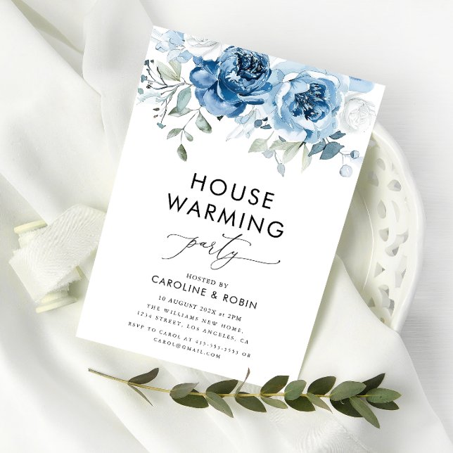 watercolor blue flowers housewarming party invitation (Creator Uploaded)