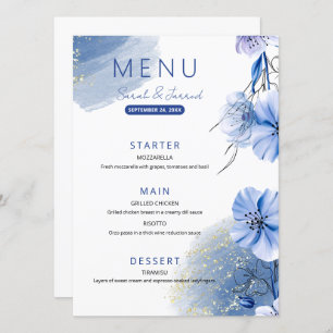 Watercolor Blue Flowers Menu
