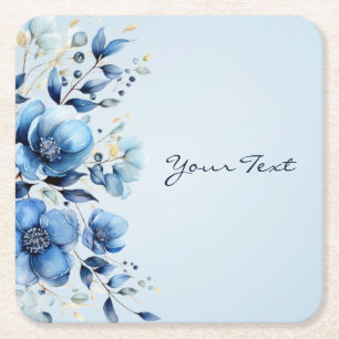 Watercolor Blue Flowers Paper Coaster