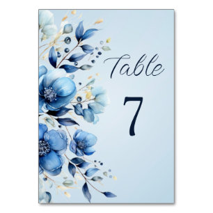 Watercolor Blue Flowers Table Number