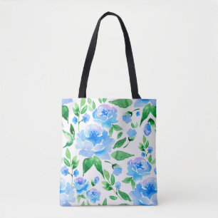 Watercolor blue flowers tote bag
