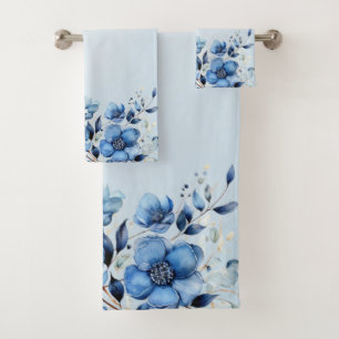 Watercolor Blue Flowers Towel Set