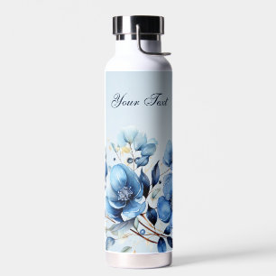 Watercolor Blue Flowers Water Bottle