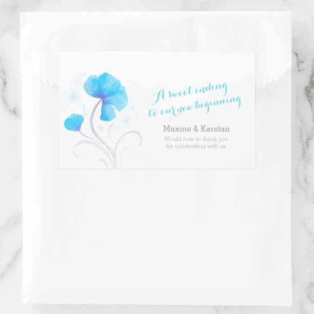 Watercolor blue flowers wedding chocolate favours rectangular sticker (Bag)