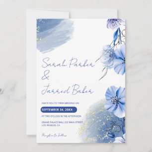 Watercolor Blue Flowers Wedding Invitation