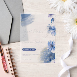 Watercolor Blue Flowers Wedding Invitation