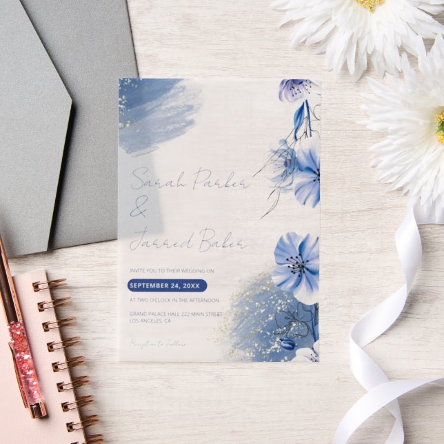 Watercolor Blue Flowers Wedding Invitation (Wedding)