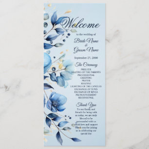 Watercolor Blue Flowers Wedding Program Programme