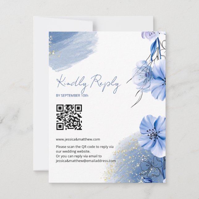 Watercolor Blue Flowers Wedding RSVP Card (Front)
