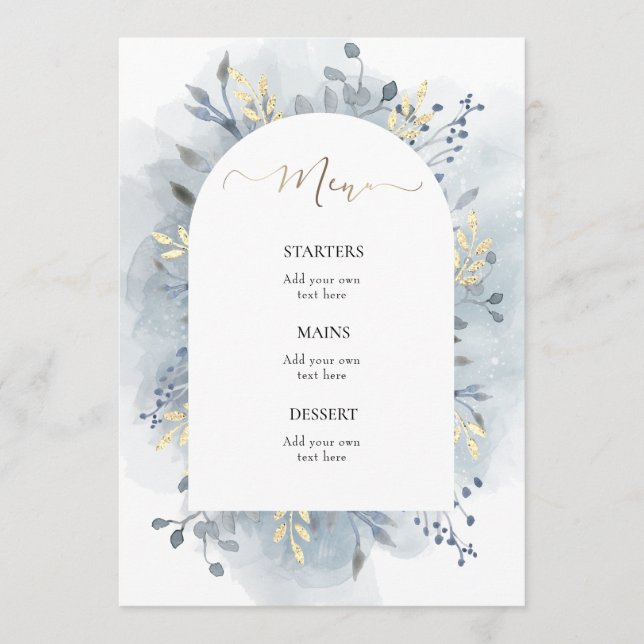 watercolor blue foliage menu (Front)