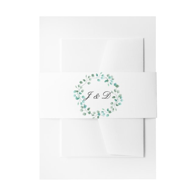 Watercolor Blue Foliage Wedding Invitation Belly Band (Front Example)