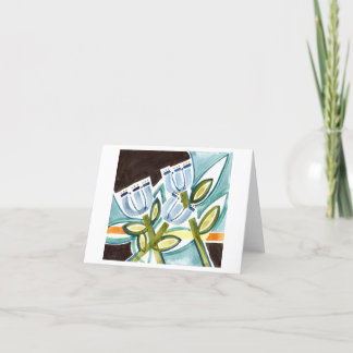 Watercolor Blue Folk Art Flowers Thank You Card