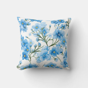 Watercolor Blue Forget Me Not Flower Pattern Cushion