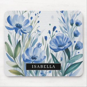Watercolor Blue Garden Florals Mouse Pad