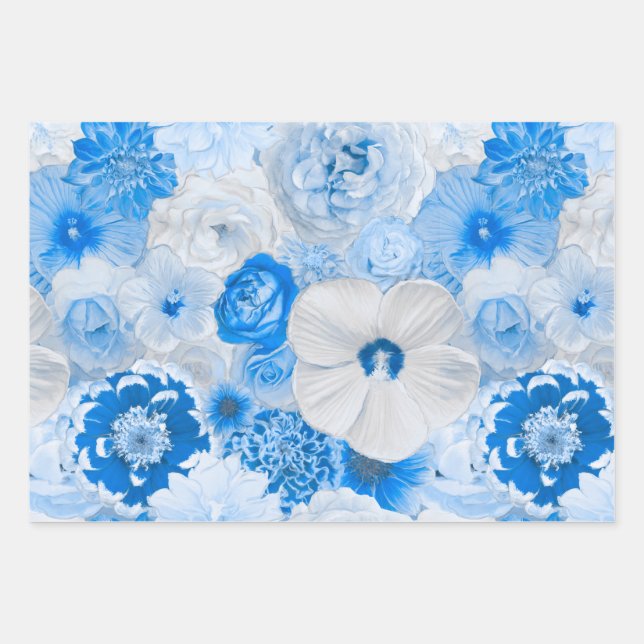 Watercolor Blue Garden Flowers Any Occasion  Wrapping Paper Sheet (Front)
