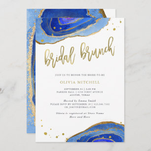 Watercolor Blue Geode with Gold   Bridal Brunch Invitation