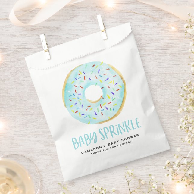 Watercolor Blue Glazed Doughnut Baby Sprinkle Favour Bags (Clipped)