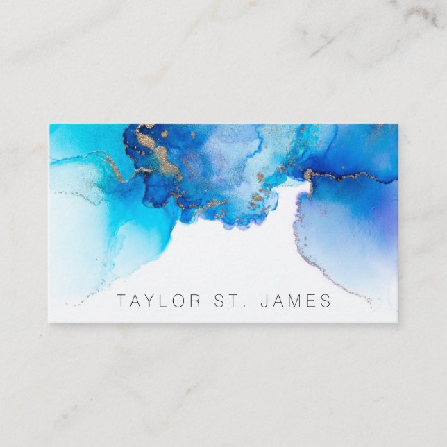 Watercolor Blue Gold  Business Card (Front)