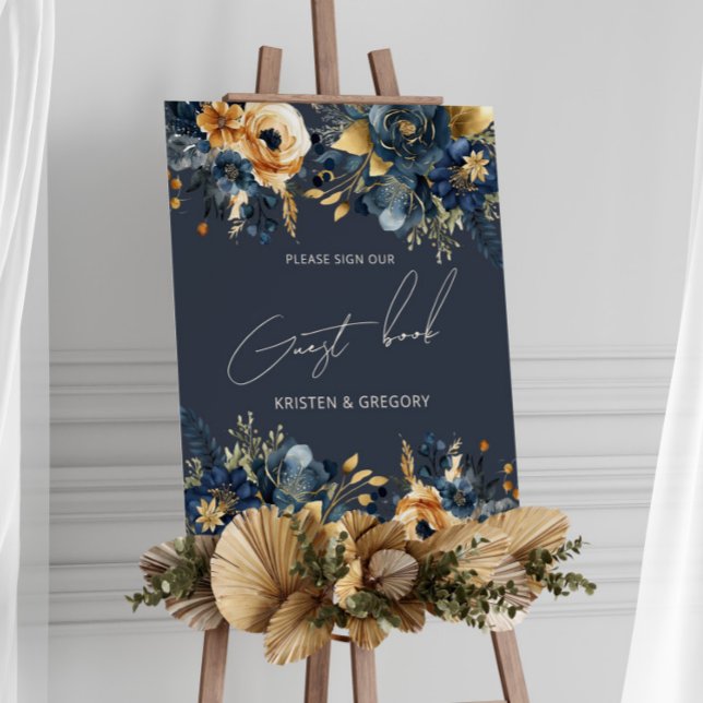 Watercolor Blue Gold Floral Wedding Poster (Creator Uploaded)