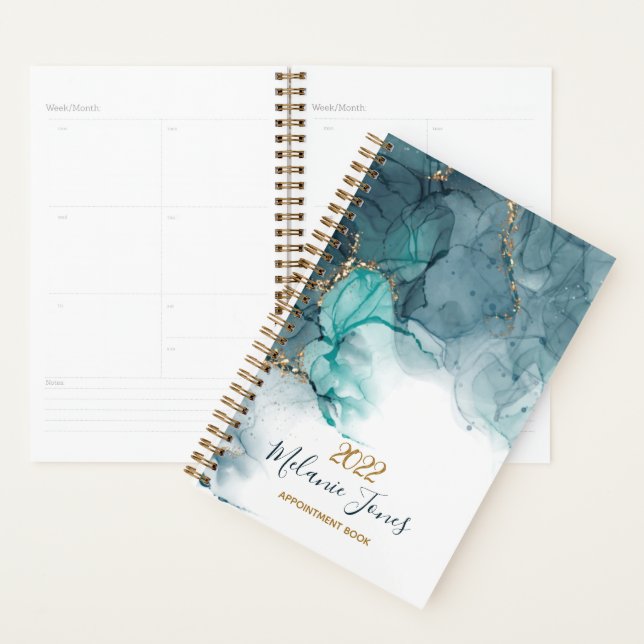 Watercolor blue gold glitter appointment book planner (Display)