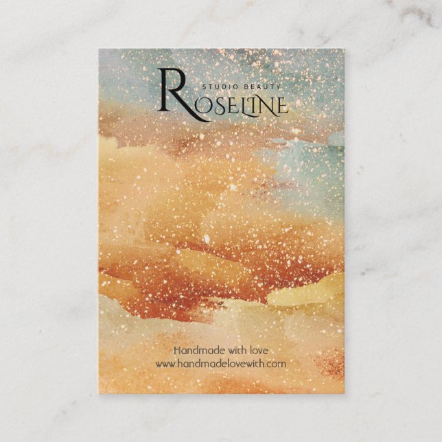 Watercolor Blue gold glitter jewlery  Display Business Card (Front)