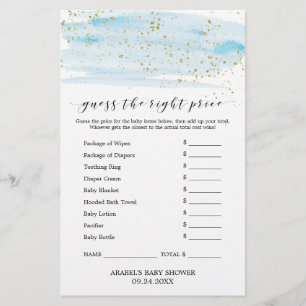 Watercolor Blue & Gold Guess The Right Price Game