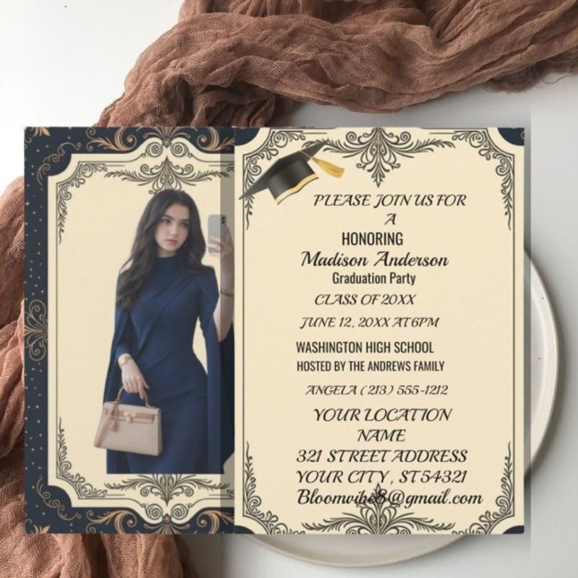 Watercolor Blue Gold Marble Agate Graduation Party Card (Creator Uploaded)