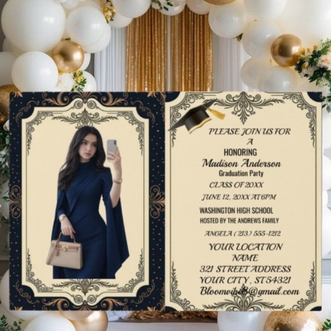 Watercolor Blue Gold Marble Agate Graduation Party Foil Card (Creator Uploaded)