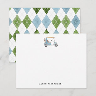 Watercolor Blue golf cart Golfer Card