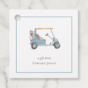 Watercolor Blue Golf Cart Golfers Favour Tags