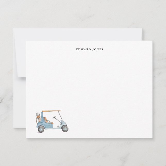 Watercolor Blue Golf cart, Golfers Personalised  Thank You Card (Front)