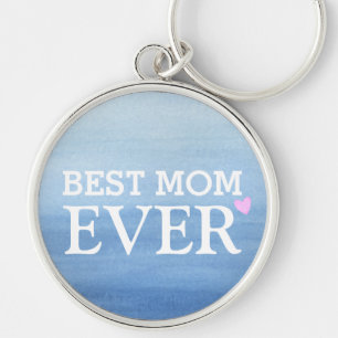 Watercolor Blue Gradient Pink Heart Best Mum Ever Key Ring