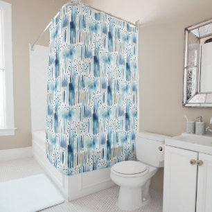 Watercolor Blue Green Abstract Pattern Shower Curtain