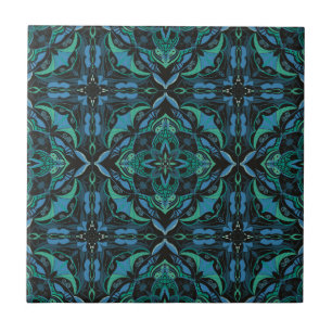 Watercolor Blue Green Azulejo Spanish Tile