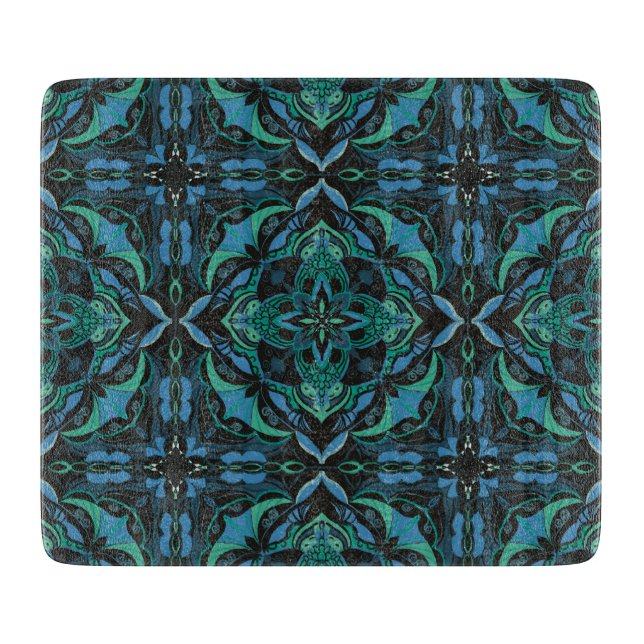 Watercolor Blue Green Azulejo Spanish Tile  Cutting Board (Front)
