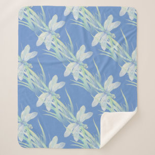 Watercolor Blue Green Dragonfly Water Insect Sherpa Blanket