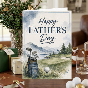 Watercolor Blue Green Golf Happy Father's Day Card