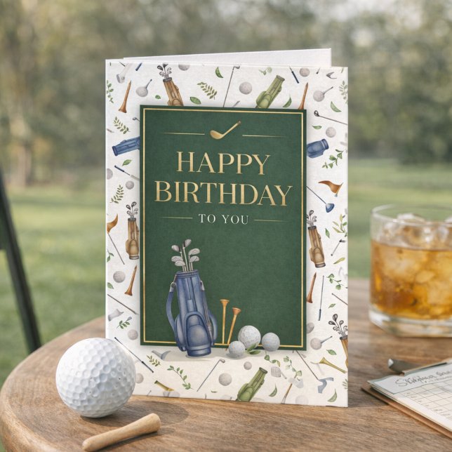 Watercolor Blue Green Golf Pattern Happy Birthday Card (Creator Uploaded)