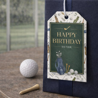 Watercolor Blue Green Golf Pattern Happy Birthday Gift Tags